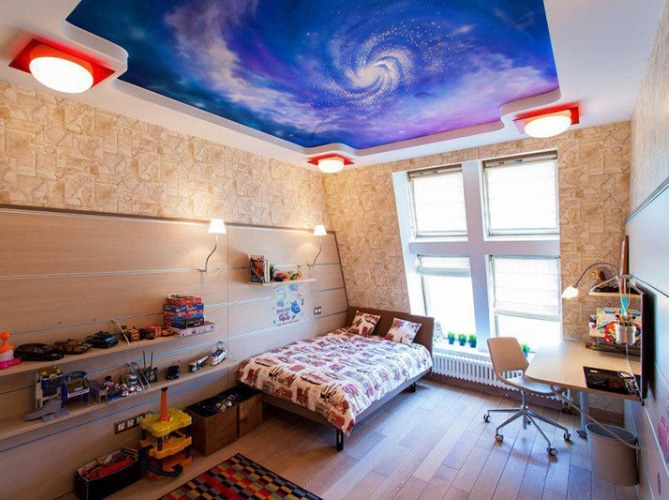 دکوراسیون اتاق کودک با سقف کشسان